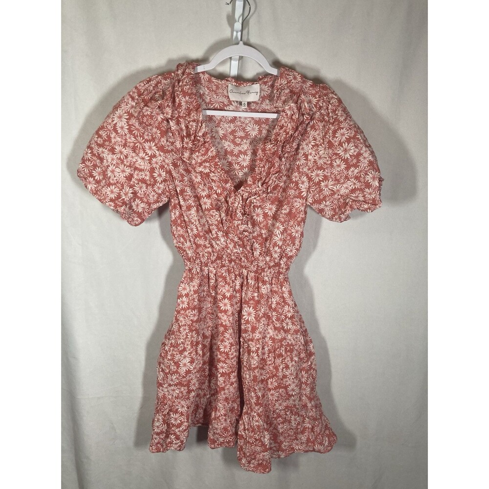CHARLES HENRY pink white floral ruffle smocked waist bubble sleeve dress M